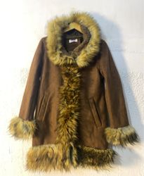 Brown Faux Fur Trimmed Coat