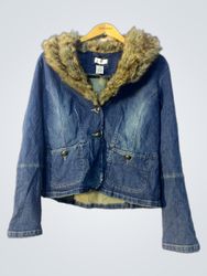 Denim Jacket with Fur Collar