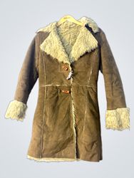 Brown Suede Coat with Fur Trim