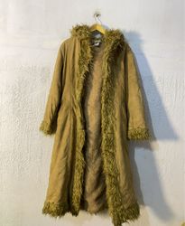 Brown Faux Fur Trimmed Long Coat with Hood