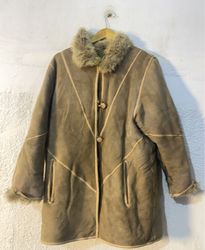 Brown Suede Sheepskin Coat with Fur Trim