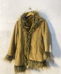 Tan Suede-like Jacket with Fur Trim