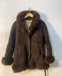 Brown Suede Shearling Jacket with Fur Trim