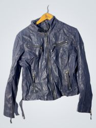 Blue Faux Leather Jacket