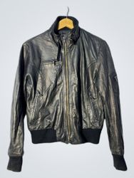 Leonardo Black Leather Bomber Jacket