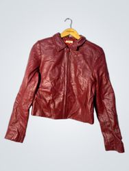 SAVIDA Women's Red Leather Jacket Size 10