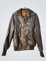 Brown Leather Bomber Jacket