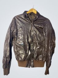 Brown Leather Bomber Jacket