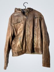 Brown Leather Hooded Jacket