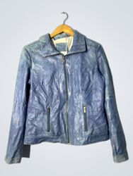 HALLSTONE Blue Leather Jacket