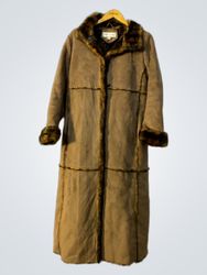 Jones New York Faux Suede Fur Trim Maxi Coat