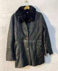 Black Leather Coat with Fur Trim