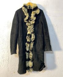Black Suede Coat with Fur Trim