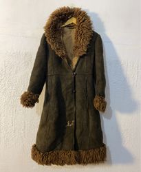 Brown Suede Coat with Fur Trim