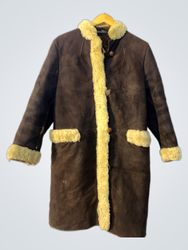 Brown Sheepskin Coat with Fur Trim