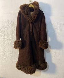 Brown Suede Coat with Fur Trim