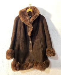 Brown Suede Shearling Coat with Fur Trim