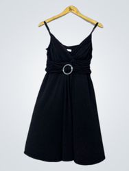Black Ruched Spaghetti Strap Dress with Ring Detai..