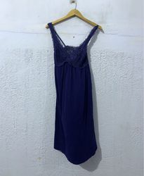 Navy Blue Lace Trim Nightgown