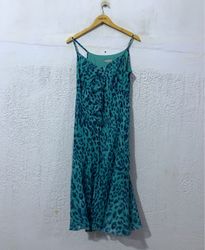 Teal Leopard Print Ruffle Slip Dress