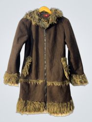 Brown Faux Fur Trimmed Coat
