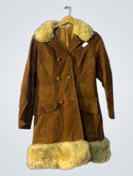 Brown Suede Coat with Fur Trim