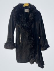 Toyelles Black Faux Fur Trimmed Coat
