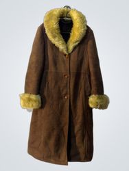 Brown Suede Coat with Yellow Fur Trim