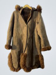 Brown Suede Coat with Fur Trim