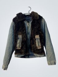 Lapis Denim Jacket with Fur Collar