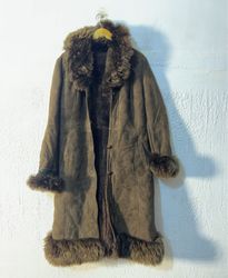 Brown Suede Coat with Fur Trim