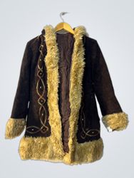 Brown Faux Fur Trimmed Coat