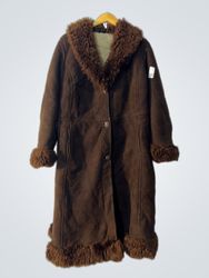 Brown Suede Coat with Fur Trim