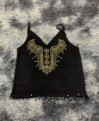 Black embellished cami top