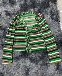 Striped Ruffle Tie Front Cardigan