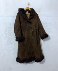 Brown Suede Coat with Fur Trim