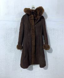 Brown Suede Coat with Fur Trim