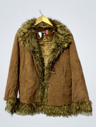 PMR Fashion Faux Fur Lined Suede Jacket