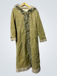 Heaven Women's Long Corduroy Faux Fur Hooded Coat