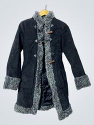 Black Suede Coat with Faux Fur Trim