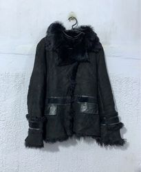 Black Suede Shearling Jacket with Fur Trim
