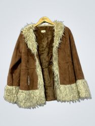 Brown Suede Jacket with Fur Trim