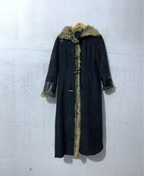 Long Black Coat with Fur Trim