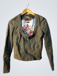 Women's Slim Fit Leather Jacket with Floral Lining