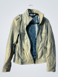 Light Blue Faux Leather Moto Jacket