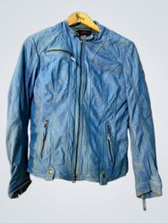 Blue Leather Biker Jacket