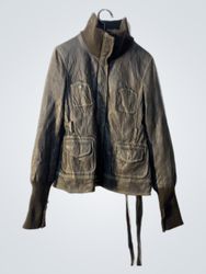 Women's Dark Brown Leather Jacket with Ribbed Coll..