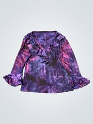 Purple and Pink Tie-Dye Long Sleeve Top with Ruffl..