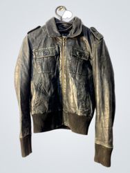 KOOKAI Black Leather Bomber Jacket