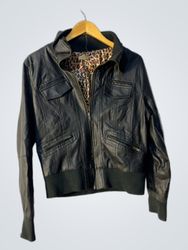 Black Faux Leather Bomber Jacket